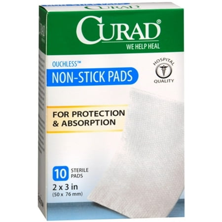 Curad Small Non-Stick Pads, For Wound Protection and Absorption, 2" X 3", 10 Count Box