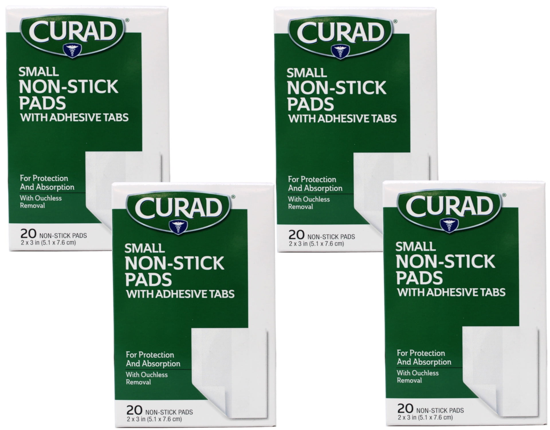 Curad Small Non-Stick Pads With Adhesive Tabs 2 Inches X 3 Inches 20 Each - 4 Pack