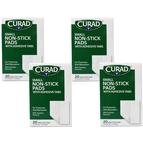 Curad Small Non-Stick Pads With Adhesive Tabs 2 Inches X 3 Inches 20 Each - 4 Pack