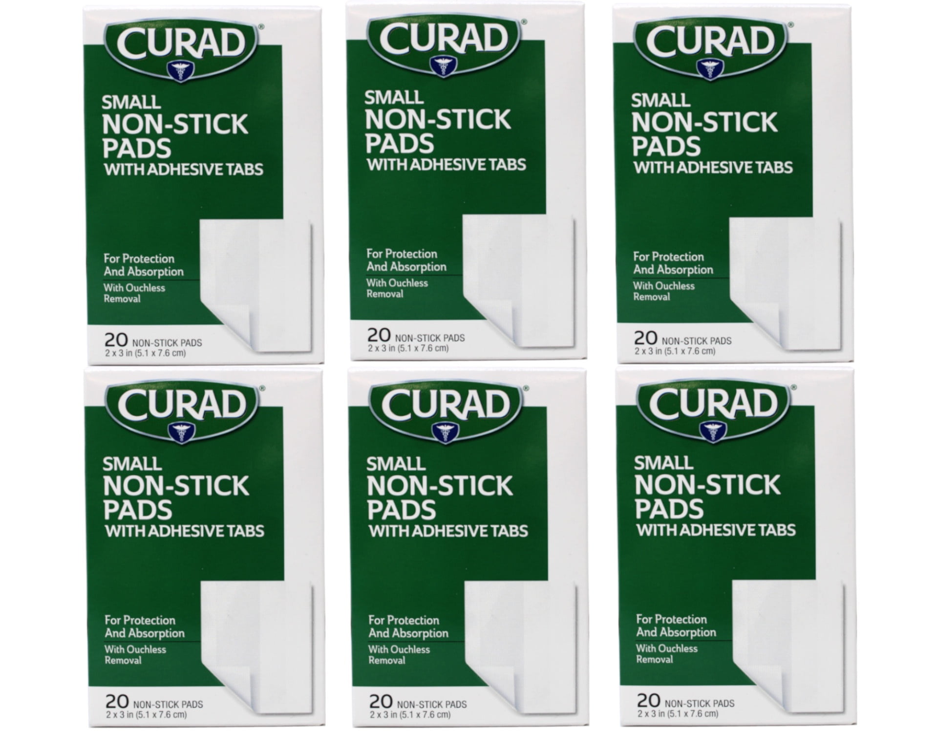 Curad Small Non-Stick Pads With Adhesive Tabs 2 Inches X 3 Inches 20 Each (Pack of 6)