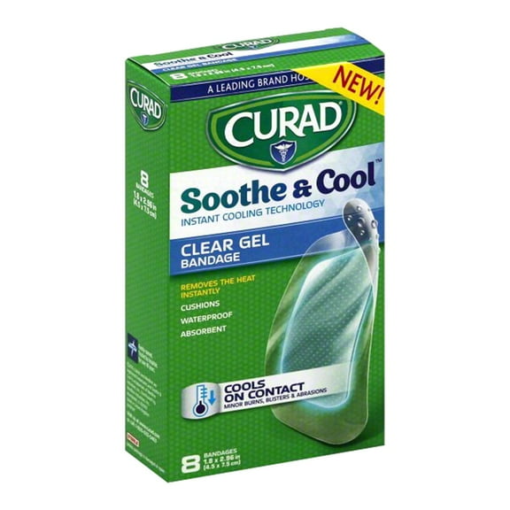 Curad Soothe & Cool Instant Cooling Technology Clear Gel Bandages, 8 Ea