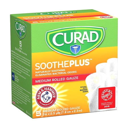 Curad Soothe Plus Medium Rolled Gauze, 3" x 2.5", 5 Ea, 3 Pack