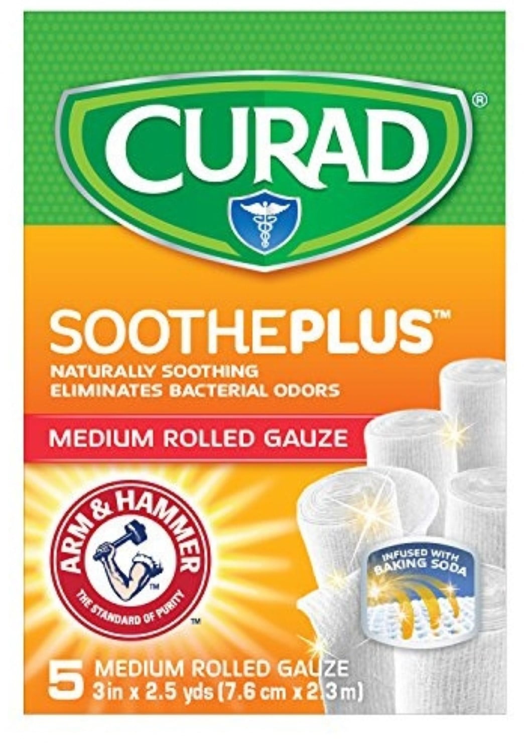 Curad Soothe Plus Medium Rolled Gauze, 5 Each