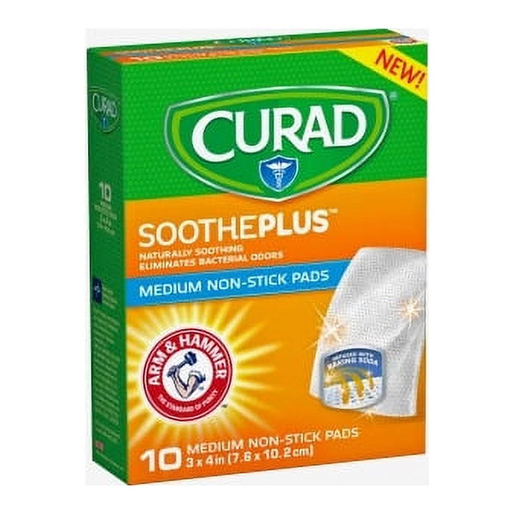 Curad SoothePlus Medium Nonstick Pads 3" x 4" 10/Box White