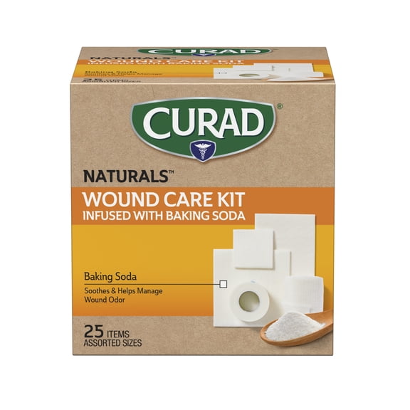 Curad SoothePlus Wound Care Kit with Baking Soda, Assorted Items, 25 Count