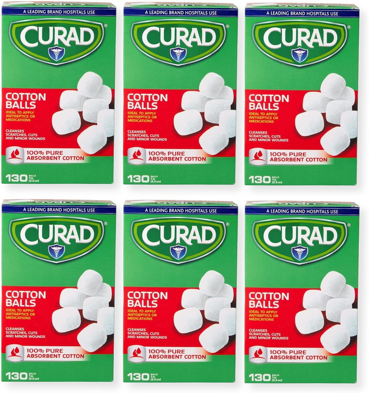 Curad Sterile Cotton Balls, 1-Inch, 130 Count (Pack of 6)