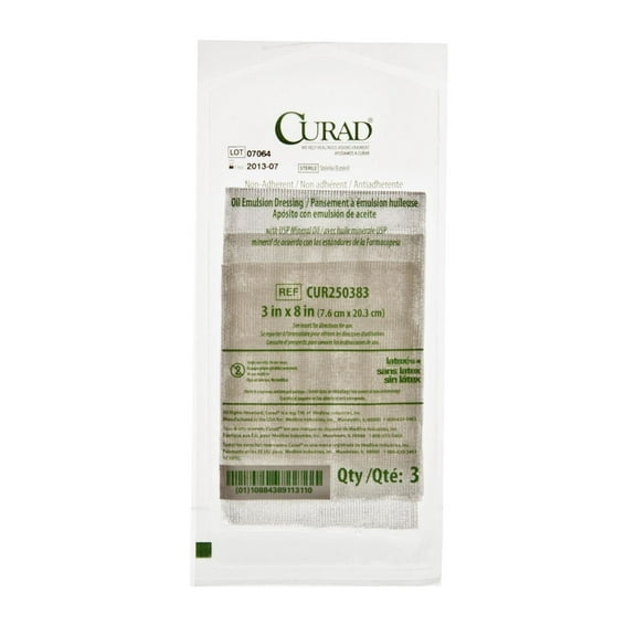 Curad Sterile Oil Emulsion Gauze Dressing 3"X8" 3 Pack 108 Each / box