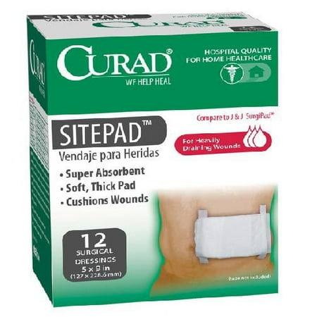 Curad Sterile Surgical Dressing Sitepads, Size: 5 X 9 In - 12 Ea, 3 Pack
