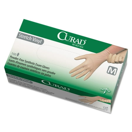 Curad Stretch Vinyl Exam Gloves Powder-Free Medium 150/Box 6CUR9225