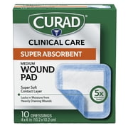 CURAD  Super Absorbent Wound Pad, Medium, 4 in x 4 in, 10 Count