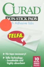 Curad Telfa Adhesive Non-Stick Pads, 2" x 2", 10 Count