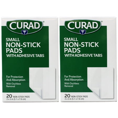 Curad Small Non-Stick Pads With Adhesive Tabs 2 Inches X 3 Inches 20 Each - 2 Pack