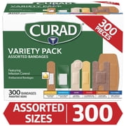 CURAD® Variety Pack Flexible, Waterproof and Antibacterial Adhesive Bandages, Multicolor, Assorted, 300 Count