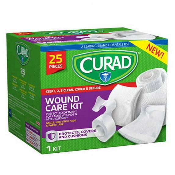 Curad Wound Care Kit Gauze, Non-Stick Pads And Paper Tape, 25 Pieces, 6 Pack