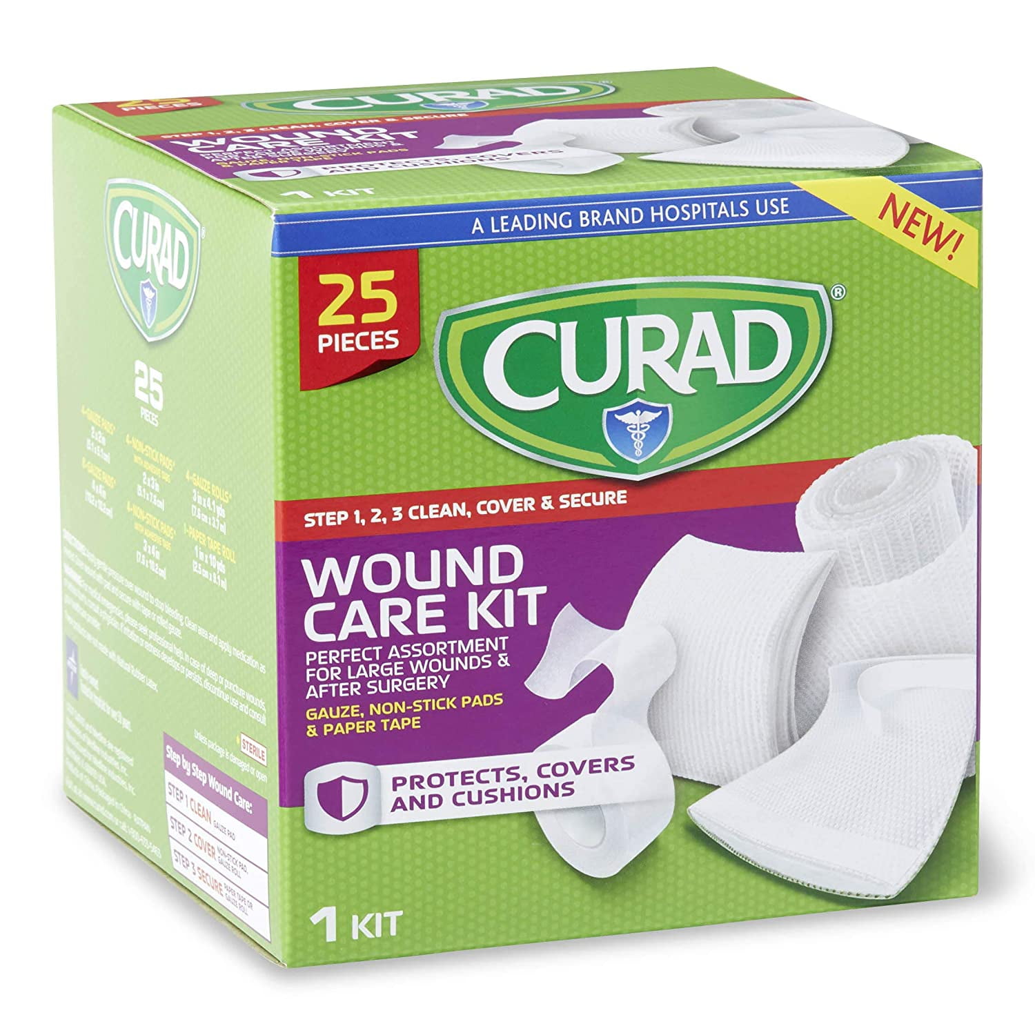 Curad Wound Care Kit Gauze, Non-Stick Pads and Paper Tape, 25 Pieces, 2 Pack