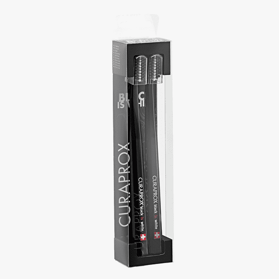 Curaprox Black is White Duo Toothbrush Ultra Soft Carbon Whitening, Black/Black, 2-Pack