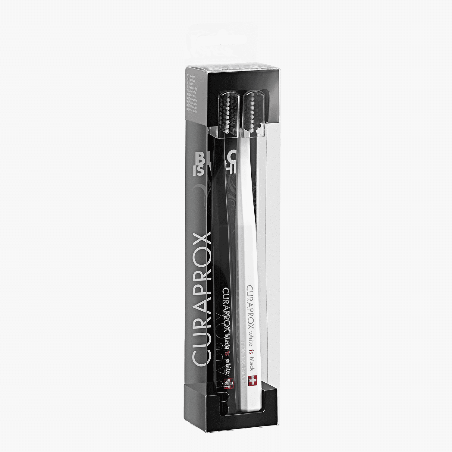 Curaprox Black is White Duo Toothbrush – Ultra Soft Carbon Whitening, Black/White, 2-Pack
