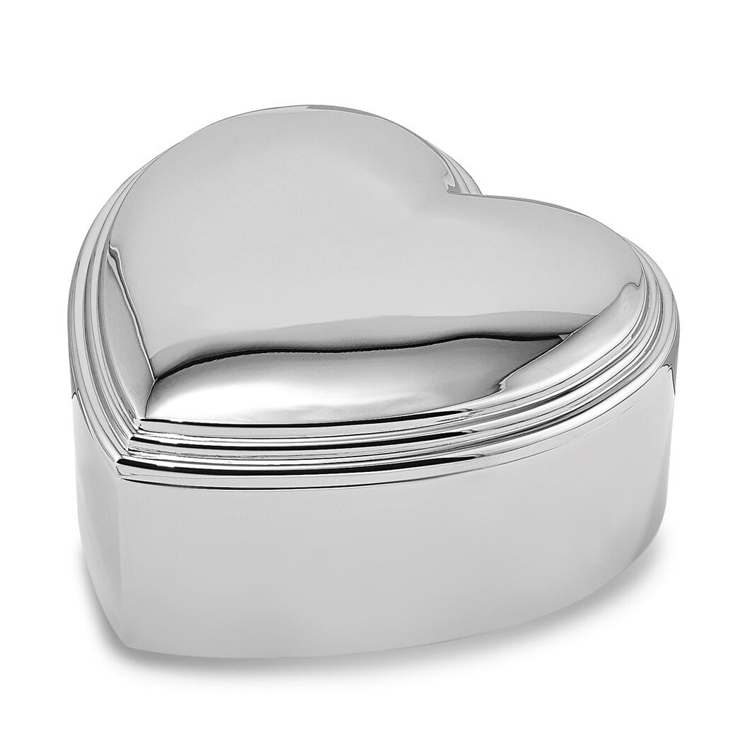 Silver Nickel-Plated Heart Jewelry Box with Flocked Lining