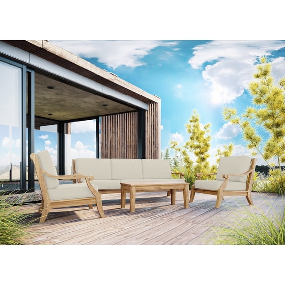 Curated Maison Adrien 87.25-inch Teak Deep Seating Outdoor Sofa w/ Cushion Tan