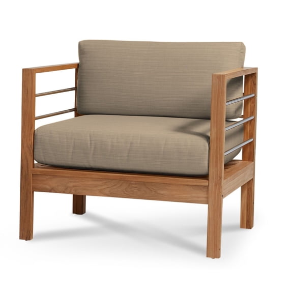 Leon Teak Outdoor Club Chair with Fawn Cushion
