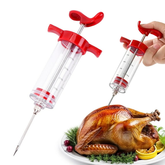 Curated Selection DreamyJuly Meat 1 Oz Plastic Marinade Turkey Kit 2 Marinade Needles For BBQ Grill, (50ml) Red Seasoning Syringe