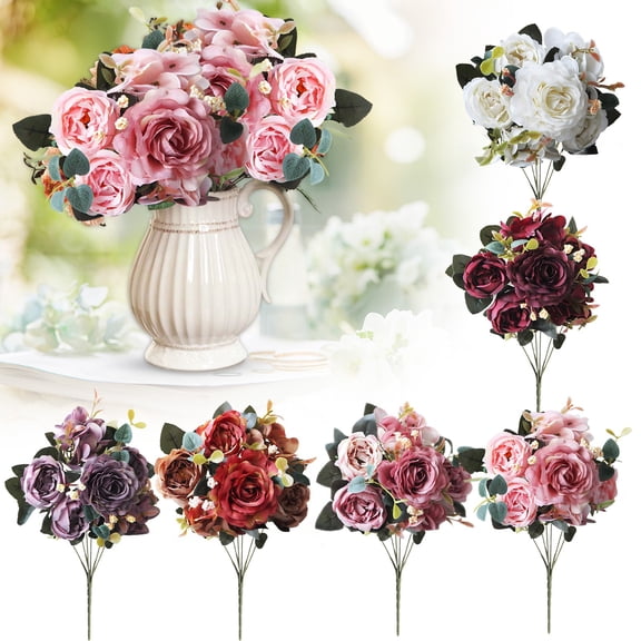 Curated Selection Shiogb Artificial Peony Flowers Peony Bouquets Arrangements for Decoration Farmhouse Family Wedding Table Center, Hydrangea and Peony Bouquet, Artificial Rose Red Flowers, Hot Pink