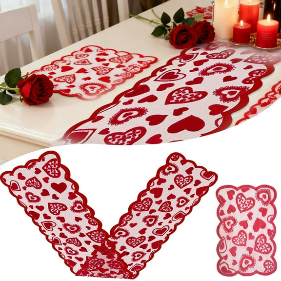 Curated Selection Shiogb Table Runner for Festive Christmas Dining Decor with Matching Placemats, Valentine's Day Table Runner Placemat 30*45Cm, B