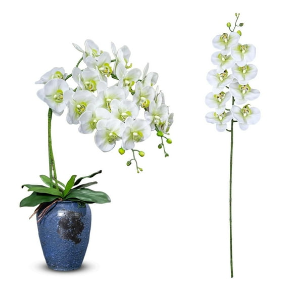 Curated Selection Shiogb Tall Orchid Artificial Flower Real Flower for Wedding Decorations Detailed Leaves and A Glossy Texture, Simulated Short 9-Forked Phalaenopsis Orchid 69Cm, White