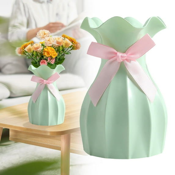 Curated Selection Shiogb Versatile Vase Modern Flower for Dried Arrangements Shatterproof Scratch Plastic with Bow Decoration Elegant Home White, Lotus Leaf Vase, Table Vase, Green