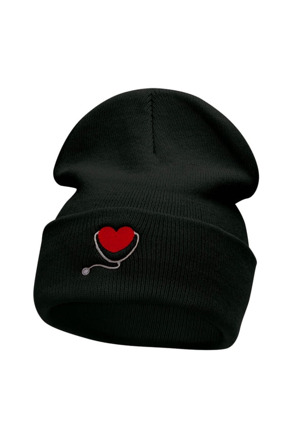 Curative Heart Logo Embroidered Long Knitted Beanie - Black OSFM