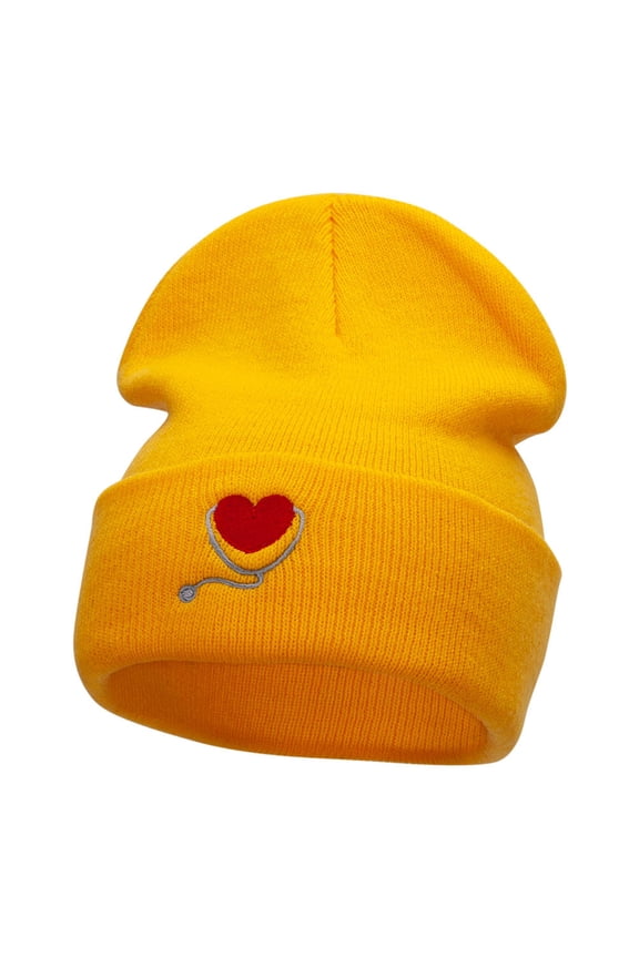 Curative Heart Logo Embroidered Long Knitted Beanie - Yellow OSFM