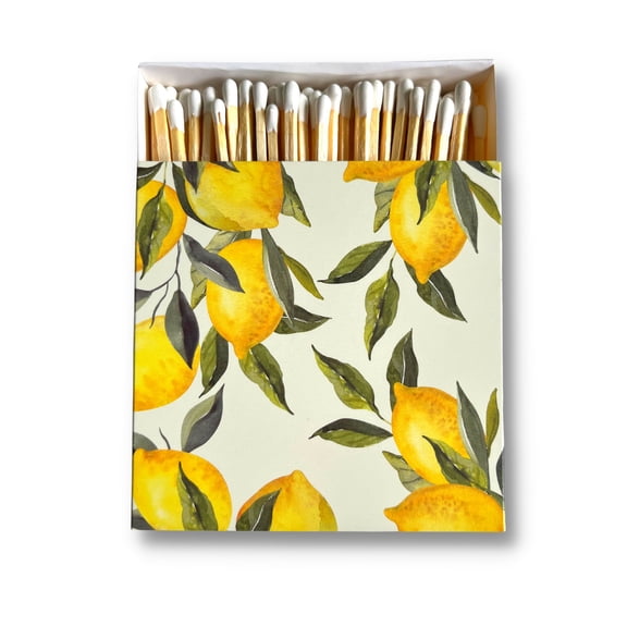 Curator Home Luxury Gift Long Safety Matches I Stylish Lemons Design Square Matchbox