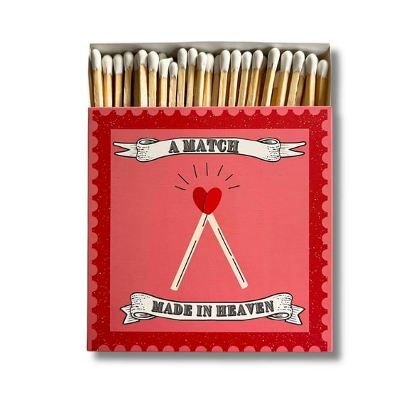 Curator Home Luxury Gift Long Safety Matches I Stylish Match Made in Heaven Design Square Matchbox