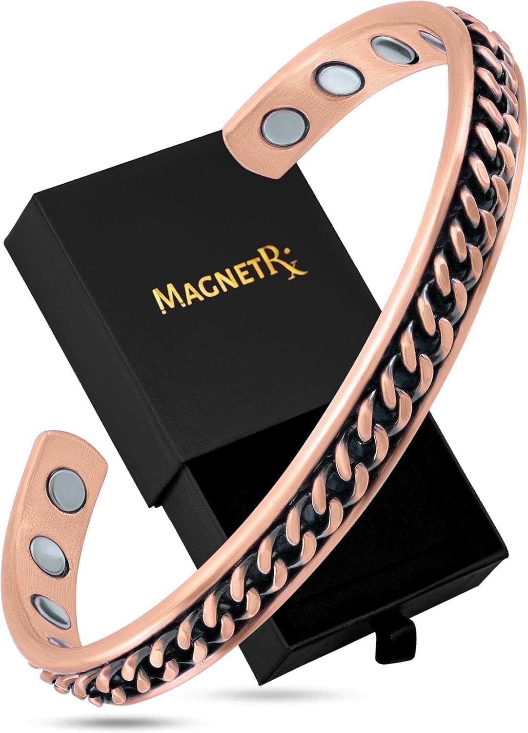 Copper Bracelet Cuff for Men & Women with Curb Chain Inlay