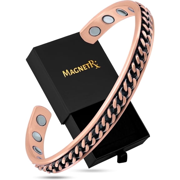 Copper Bracelet Cuff for Men & Women with Curb Chain Inlay
