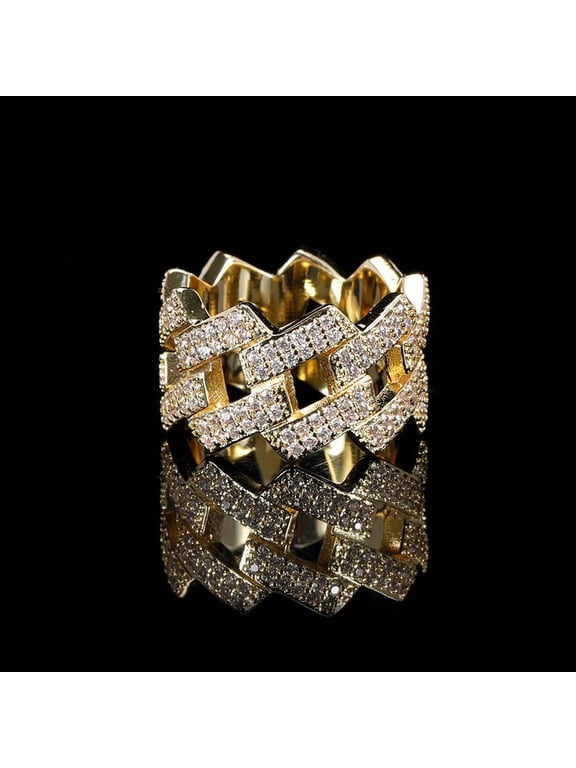 Curb Chain Layered Wide Band Ring for Men Women, 14K Gold Filled Hip Hop Bold Statement Jewelry