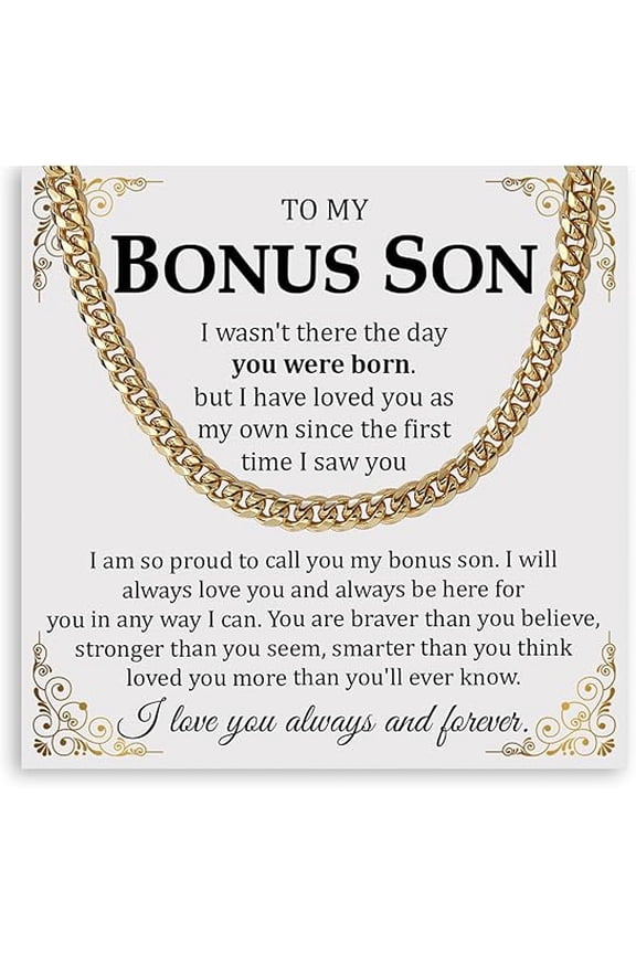 Curb Chain Necklace for Bonus Son, Bonus Sone Necklace Gift on His Birthday, Graduation Gift for Step Son With Message Card and Gift Box, Cuban Link Chain for Stepson from Stepdad