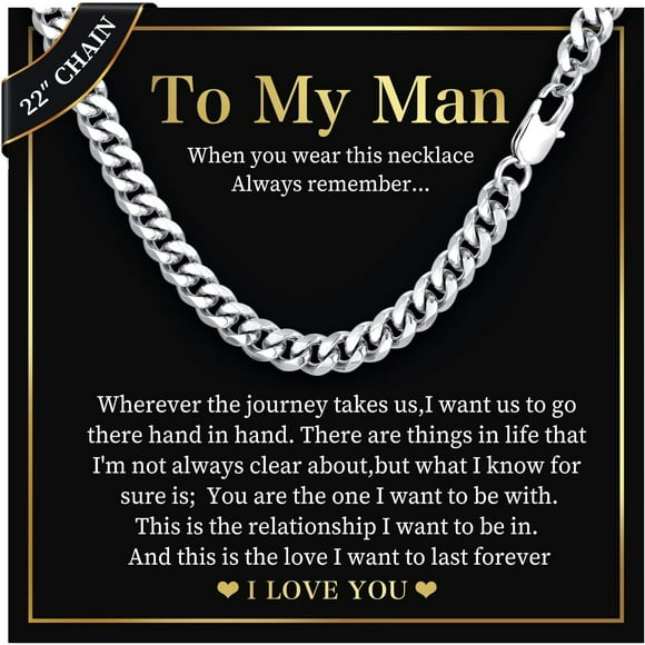 Curb Chain Necklace Gifts for Man - Men's Cool Hip Hop 8mm Stainless Steel Cuban Link Chain Necklace for Man, Mens Jewelry Gifts for Boyfriend Son Dad Graduation Father's Day,22 Inches