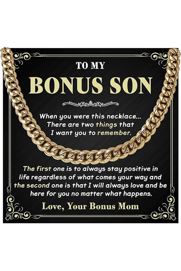 Curb Chain Necklace with Message Card and Gift Box for Step Son from Stepmom, Christmas Gifts, Bonus Son Necklace From Bonus Mother, Gold Plated Cuban Chain Necklace