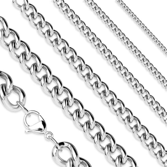 Curb Chain Necklace Silver Stainless Steel 3mm Wide