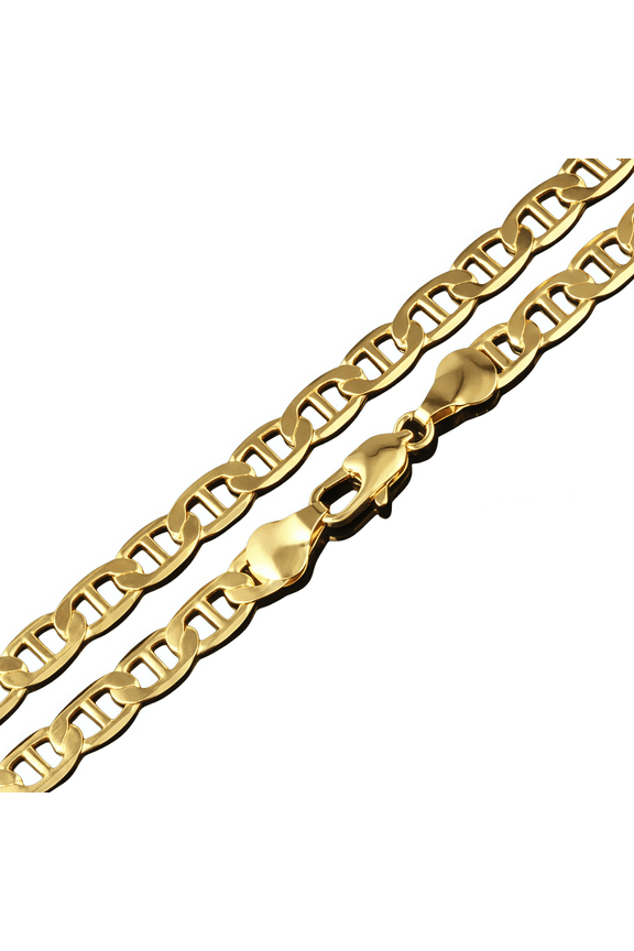 Curb Chain Solid Necklaces, 10k Real Solid Yellow Gold 9mm Mariner Link Chain Necklace, Lobster Claw- 30"
