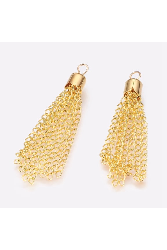 Curb Chain Tassels Pendants with Iron Findings Golden 52x6.5mm DIY