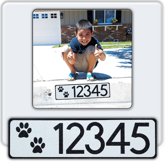 Curb-N-Sign®Curb Wrap® Address Sticker Decal, Customized Reflective Aluminum Curb Address Number for Front Doors, Windows, Curbs, or Walls with Animal Inserts, Letters (Large, Cat Pawprints)