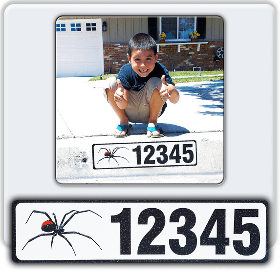 Curb-N-Sign®Curb Wrap® Address Sticker Decal, Customized Reflective Aluminum Curb Address Number for Front Doors, Windows, Curbs, or Walls with Animal Inserts, Letters (Medium, Black Widow)