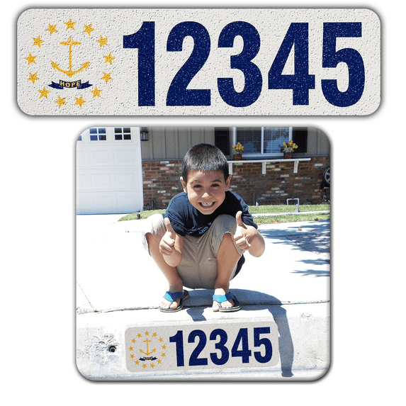 Curb-N-Sign® Curb Wrap® Reflective Address Sticker Decal, Customized Aluminum House Number Decal for Curb, 12 Month Warranty Custom House Numbers Letters with Rhode Island State Flag