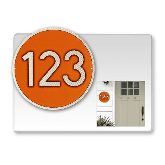 Curb-N-Sign® Custom Address Numbers for Outside, Single Sided Silk Screened Aluminum House Number Sign, Highly Reflective Circular 8 inch, 12 Month Warranty (Orange)