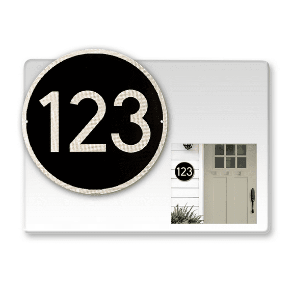 Curb-N-Sign® Custom Address Numbers for Outside, Single Sided Silk Screened Aluminum House Number Sign, Highly Reflective Circular 8 inch, 12 Month Warranty (Black)