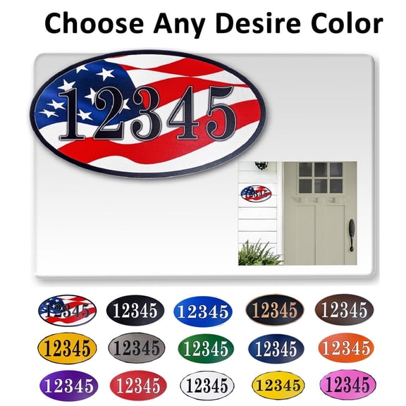 Curb-N-Sign® Custom Fancy Address Numbers for Outside, Super Reflective Easy Peel and Stick Address Number Stickers, Personalized Home/Office/Mailbox Address (5x8 inches, American Flag)