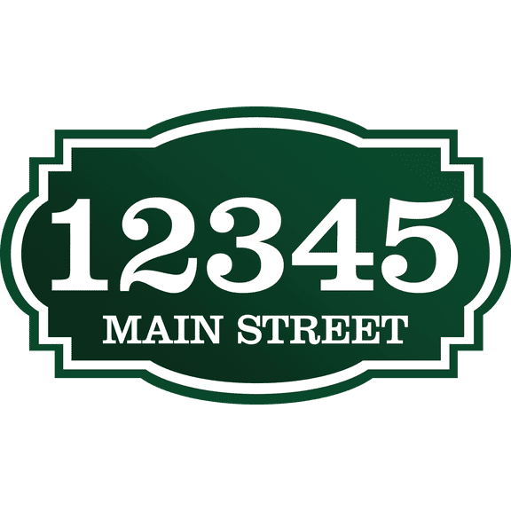 Curb-N-Sign® Custom Horizontal House Address for Outside, Highly Reflective Fancy Address Numbers Vinyl Stickers, Easy Peel and Stick Personalized Home/Office/Mailbox Address (Ever Green White,7"x12")