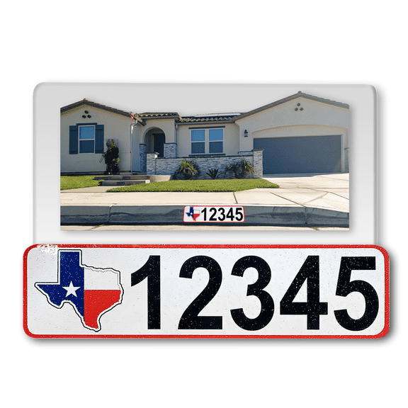 Curb-N-Sign® Custom House Address Numbers Letters, Super Reflective Aluminum Texas Curb Wrap® for Outdoor, Wall, Easy Peel and Stick, 12 Month Warranty ( Texas State White)